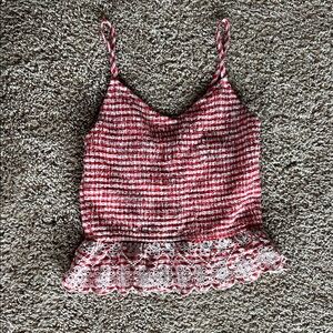 Vintage Red White Striped Lace-Hem Cami Top